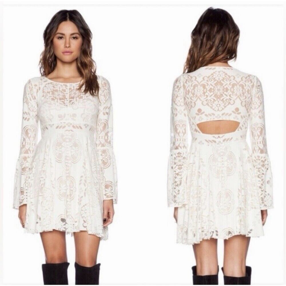 Free People Black Lace Lovers Folk Song Dress Bell SleeveBoho Whimeygoth